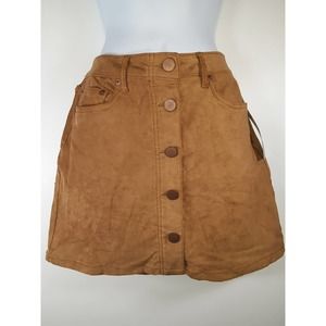 High Rise Faux Suede Button-Front Skirt